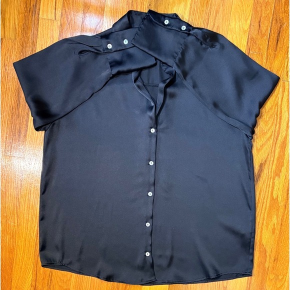 ZARA Black Satin Button Up Long Sleeve Blouse Top Womens Size L Work Minimalist - Picture 5 of 11